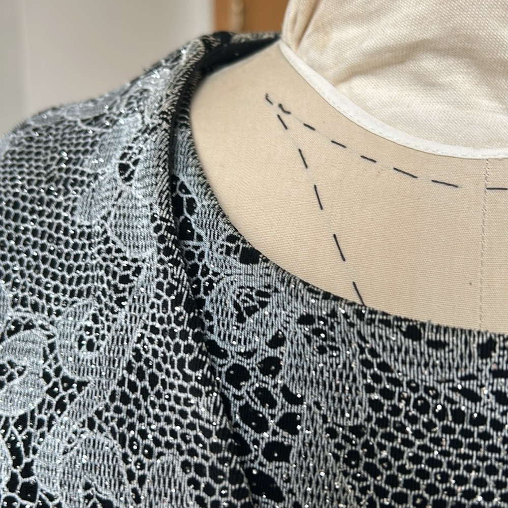 Alex‎ Evenings 2 Piece Dress Jacket Set Formal Shimmer Floral Silver/Black 14 - Picture 13 of 17